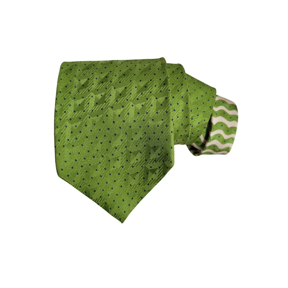 Perry Ellis Portfolio Mens‎ Silk Myrtle Green/Blue 2-tone Polka Dot Silk Necktie